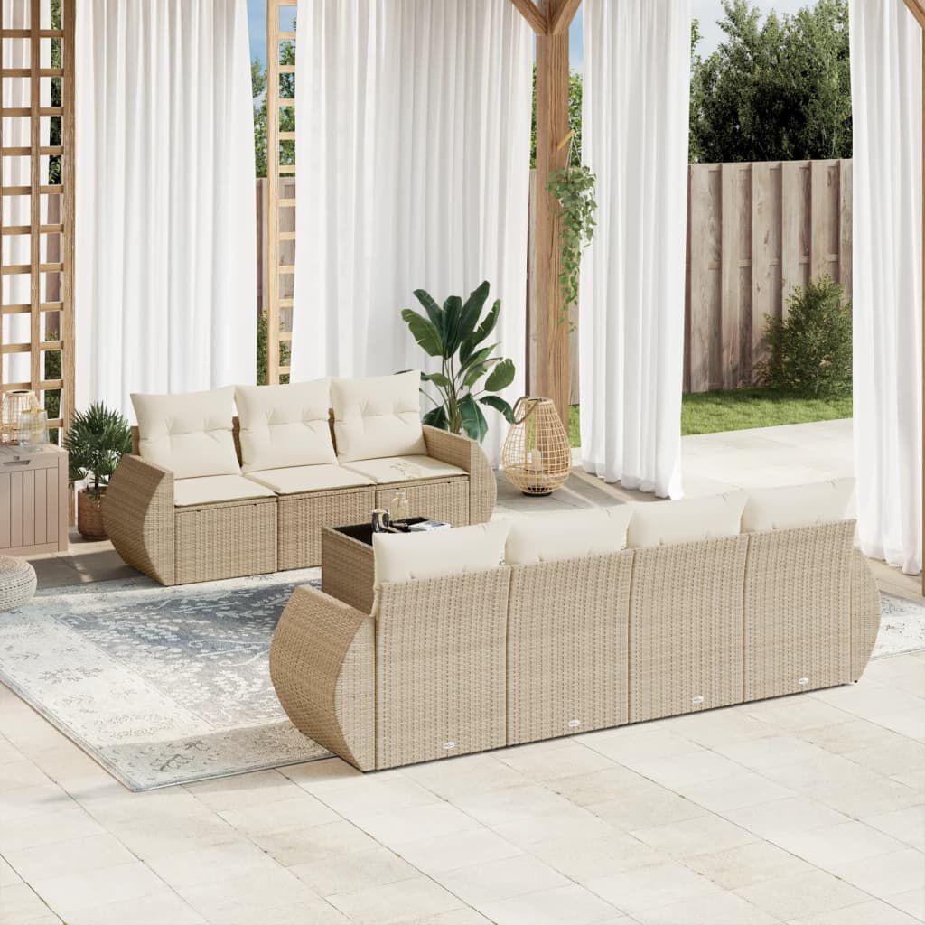 vidaXL 8 Piece Garden Sofa Set with Cushions Beige Poly Rattan