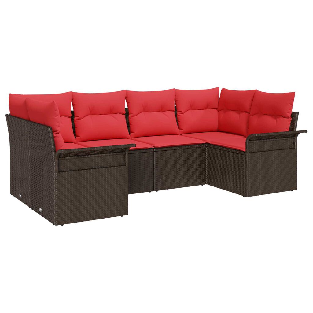 vidaXL 6 Piece Garden Sofa Set with Cushions Brown Poly Rattan