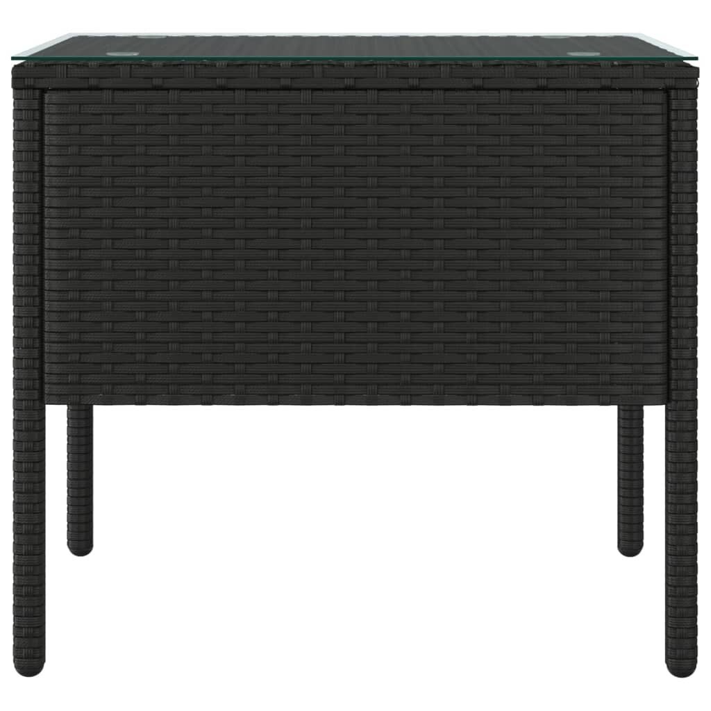 vidaXL Side Table Black 53x37x48 cm Poly Rattan and Tempered Glass