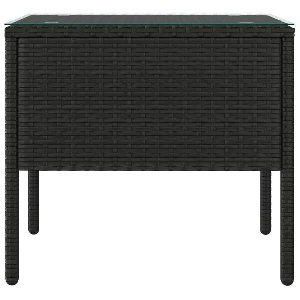 vidaXL Side Table Black 53x37x48 cm Poly Rattan and Tempered Glass