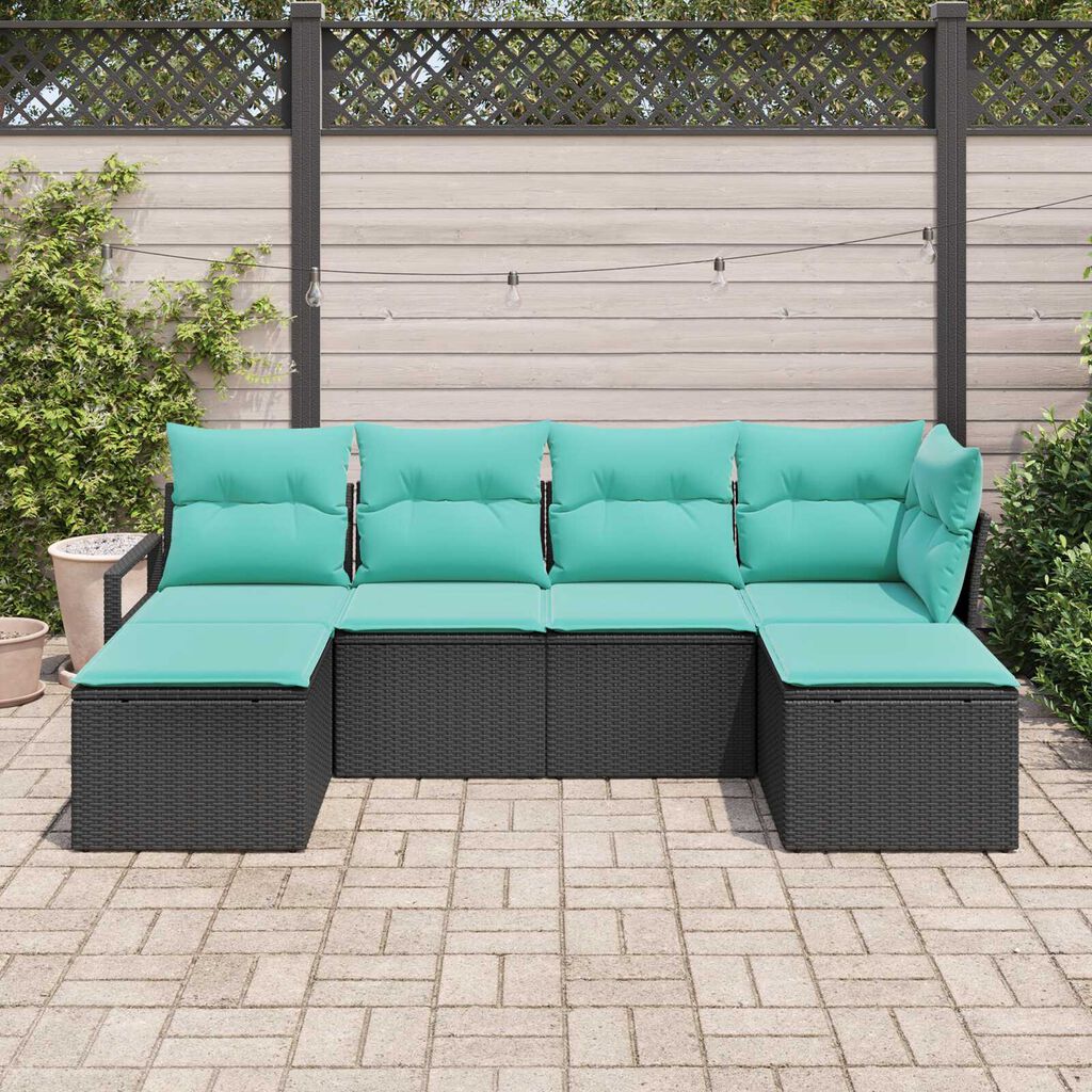 vidaXL 6 Piece Garden Sofa Set with Cushions Black Poly Rattan