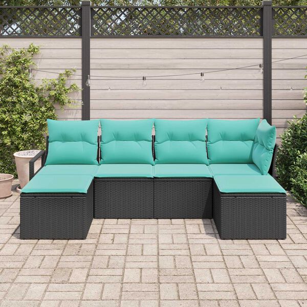 vidaXL 6 Piece Garden Sofa Set with Cushions Black Poly Rattan