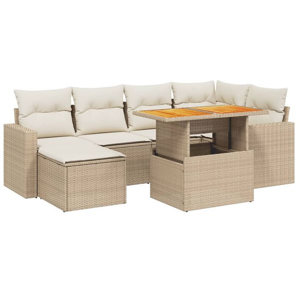 vidaXL 7 Piece Garden Sofa Set with Cushions Beige Poly Rattan