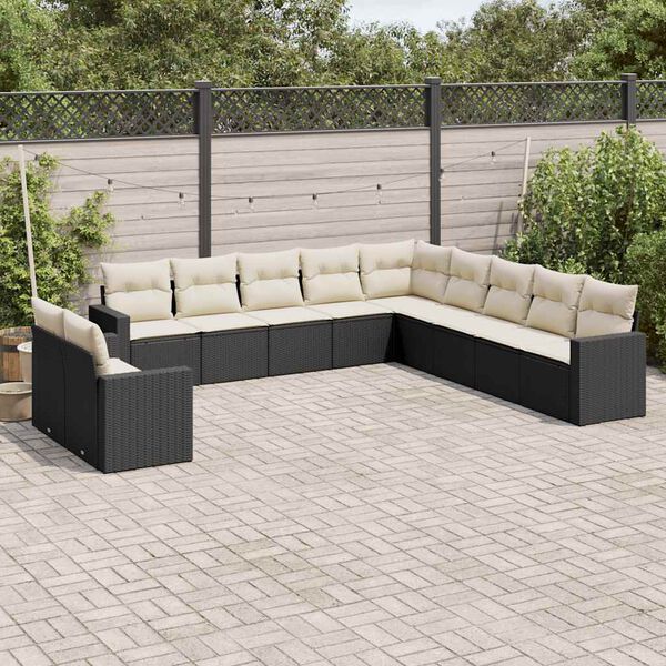 vidaXL 11 Piece Garden Sofa Set with Cushions Black Poly Rattan
