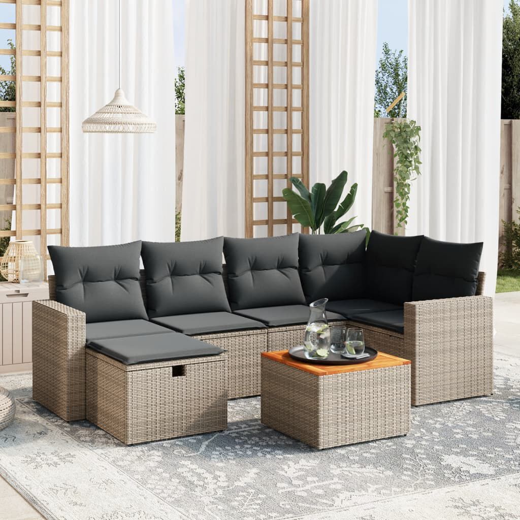 vidaXL 7 Piece Garden Sofa Set with Cushions Grey Poly Rattan