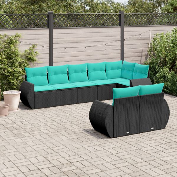 vidaXL 8 Piece Garden Sofa Set with Cushions Black Poly Rattan