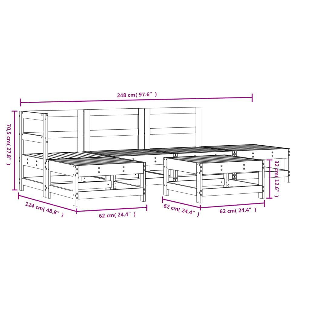 vidaXL 6 Piece Garden Lounge Set Solid Wood Pine