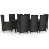 vidaXL 9 Piece Garden Dining Set with Cushions Black Poly Rattan
