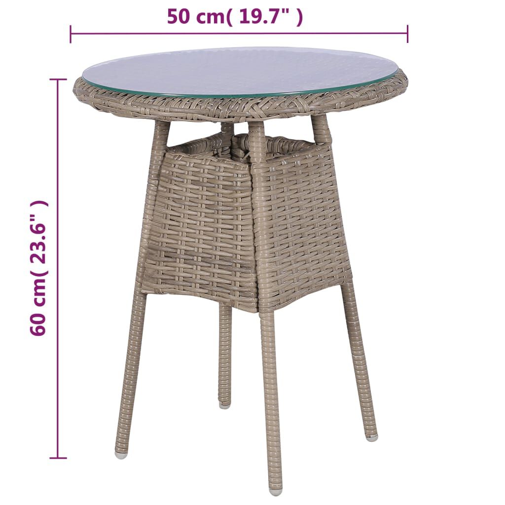 vidaXL 3 Piece Bistro Set with Cushions Poly Rattan Brown