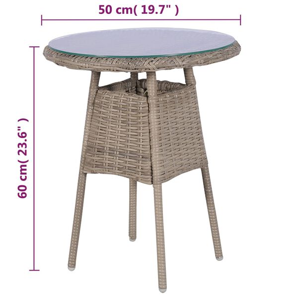 vidaXL 3 Piece Bistro Set with Cushions Poly Rattan Brown