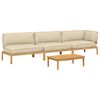 vidaXL Sofa Set with Cushion Plain 4 pcs Beige Solid Acacia Wood