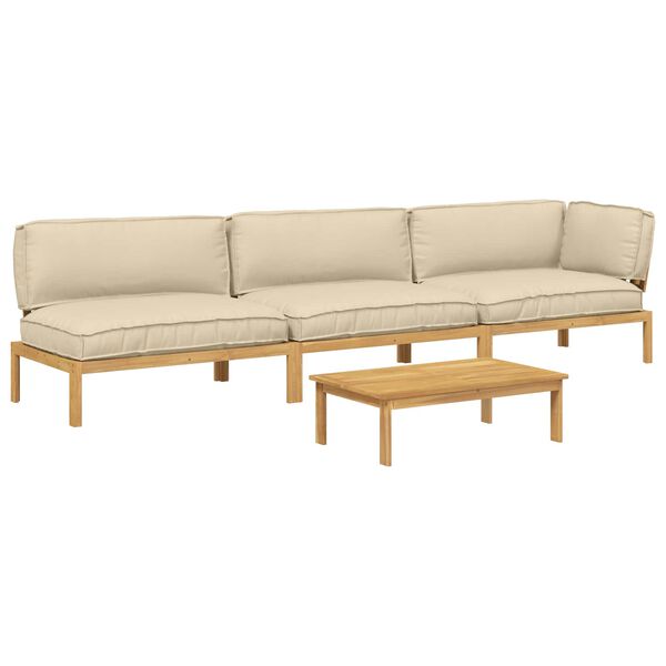 vidaXL Sofa Set with Cushion Plain 4 pcs Beige Solid Acacia Wood