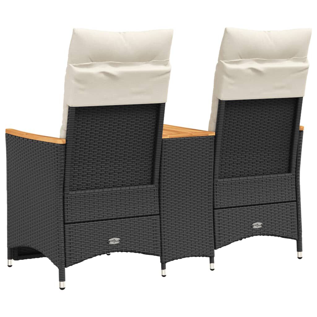 vidaXL Reclining Garden Sofa 2-Seater with Table Black Poly Rattan