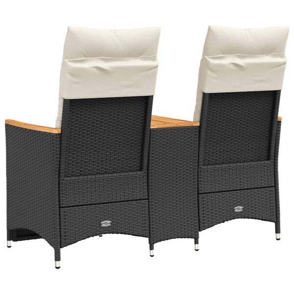 vidaXL Reclining Garden Sofa 2-Seater with Table Black Poly Rattan