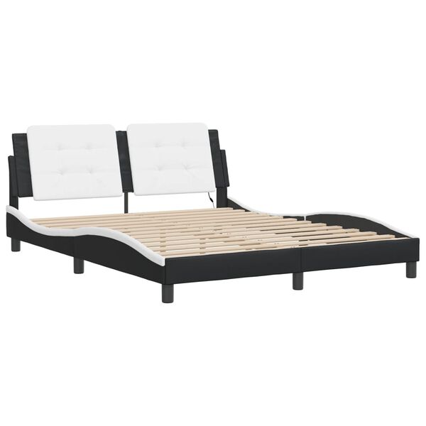 vidaXL Bed Frame with LED without Mattress "Zadar" Black and White 152x203 cm Queen