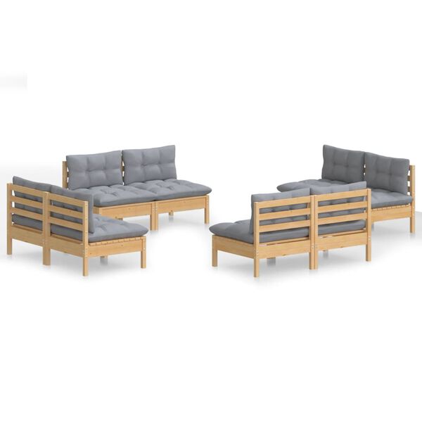 vidaXL 8 Piece Garden Lounge Set with Grey Cushions Pinewood
