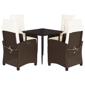 vidaXL 5 Piece Garden Dining Set with Cushions Brown Poly Rattan