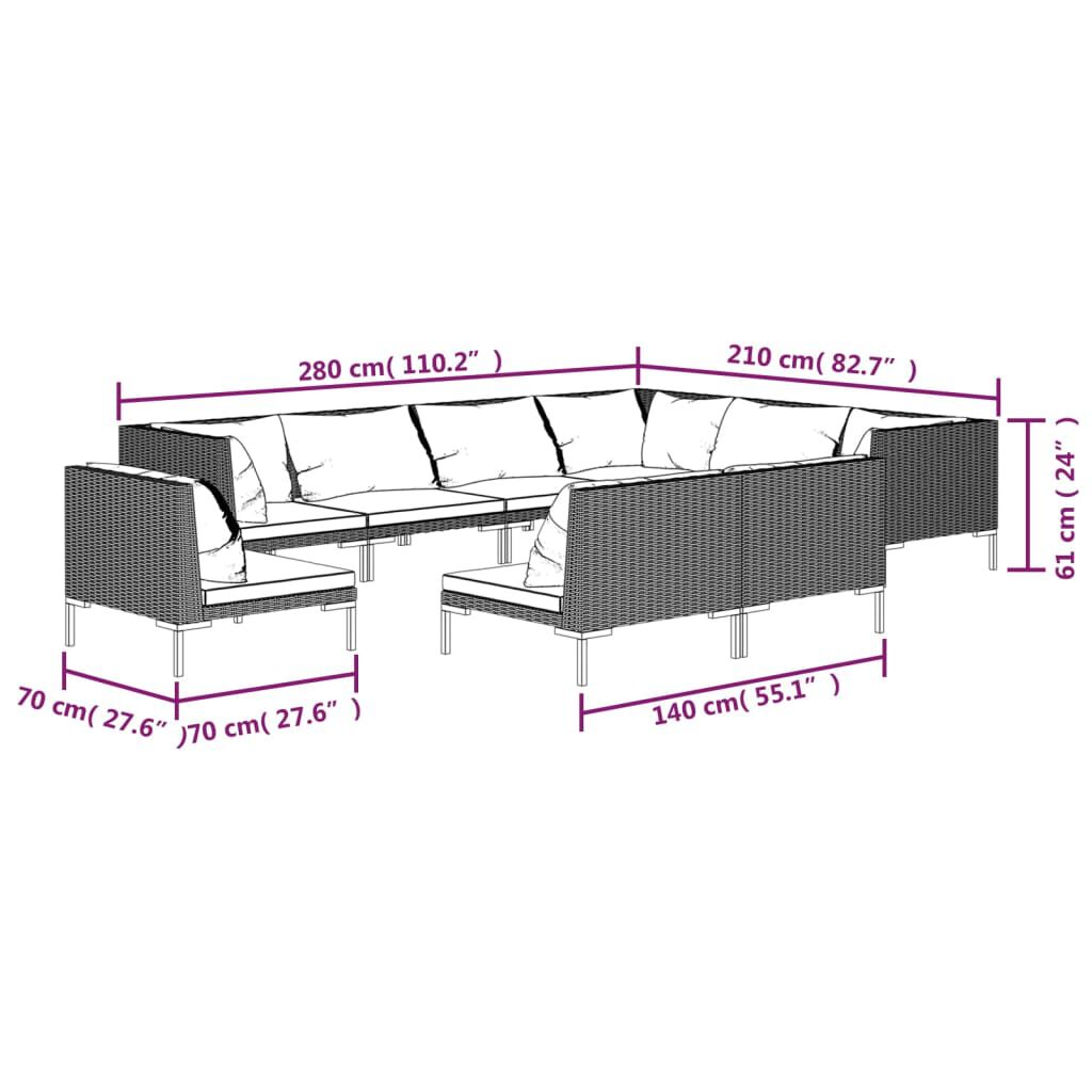 vidaXL 9 Piece Garden Lounge Set with Cushions Poly Rattan Dark Grey