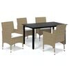 vidaXL 5 Piece Garden Dining Set with Cushions Poly Rattan Beige