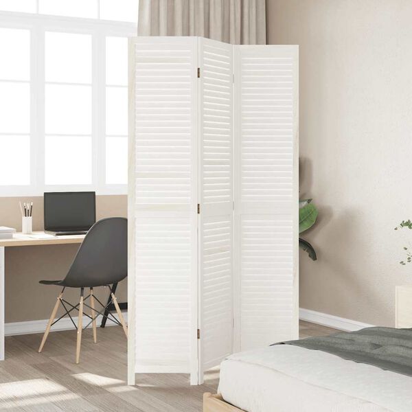 vidaXL Room Divider 3 Panels White Solid Wood Paulownia