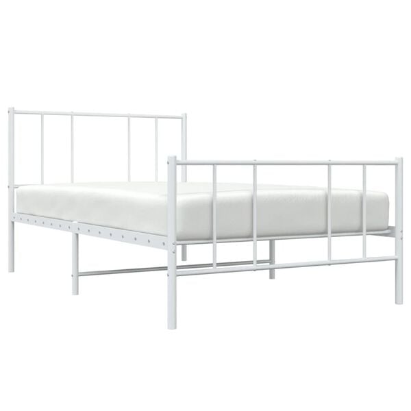 vidaXL Metal Bed Frame without Mattress with Footboard White 100x190cm