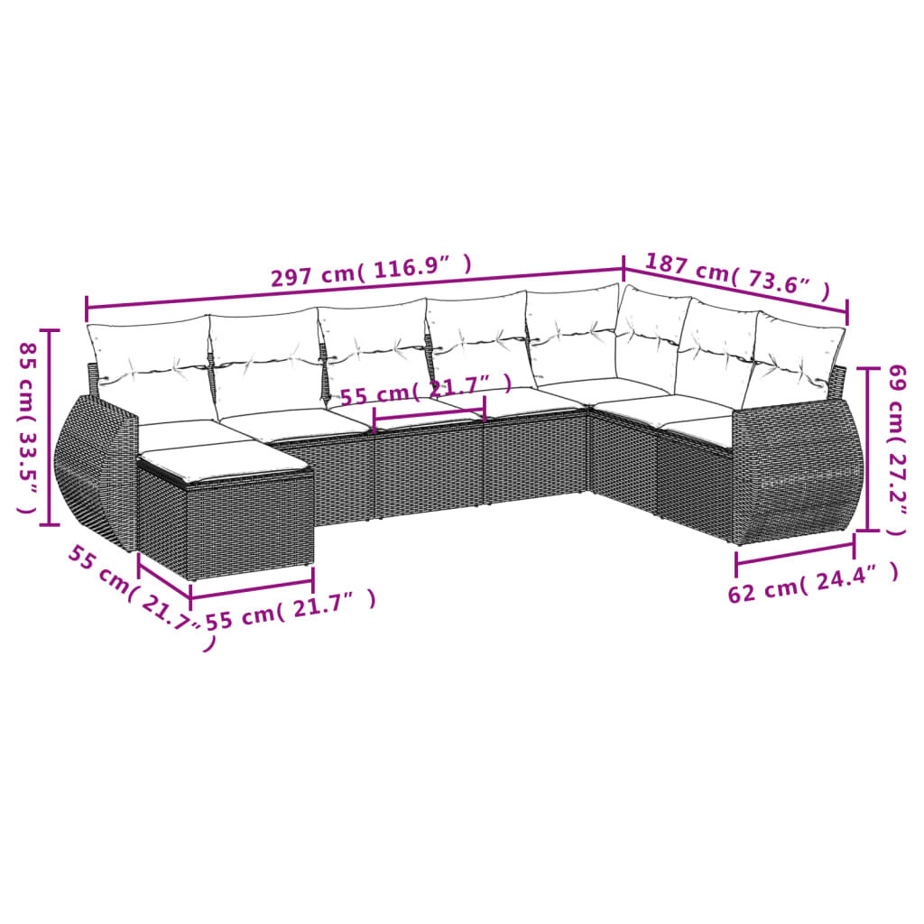 vidaXL 8 Piece Garden Sofa Set with Cushions Grey Poly Rattan