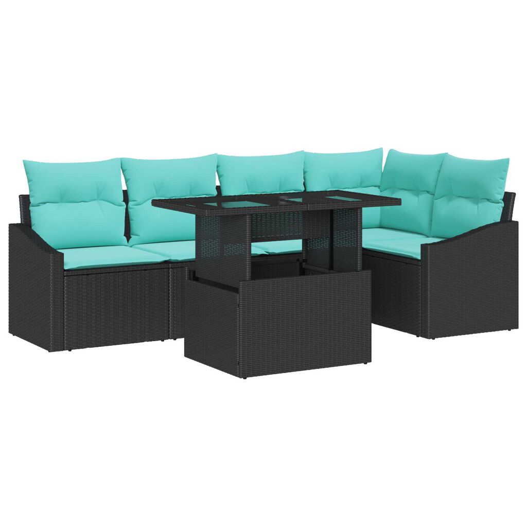vidaXL 6 Piece Garden Sofa Set with Cushions Black Poly Rattan