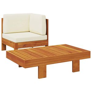 vidaXL 2 Piece Garden Lounge Set with Cream White Cushions Acacia Wood