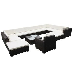 vidaXL 12 Piece Garden Lounge Set with Cushions Poly Rattan Black