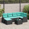 vidaXL Sofa Set with Cushion 7 pcs Black and Turquoise Poly Rattan
