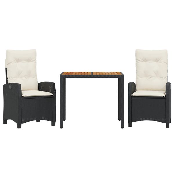 vidaXL 3 Piece Garden Dining Set with Cushions Black Poly Rattan