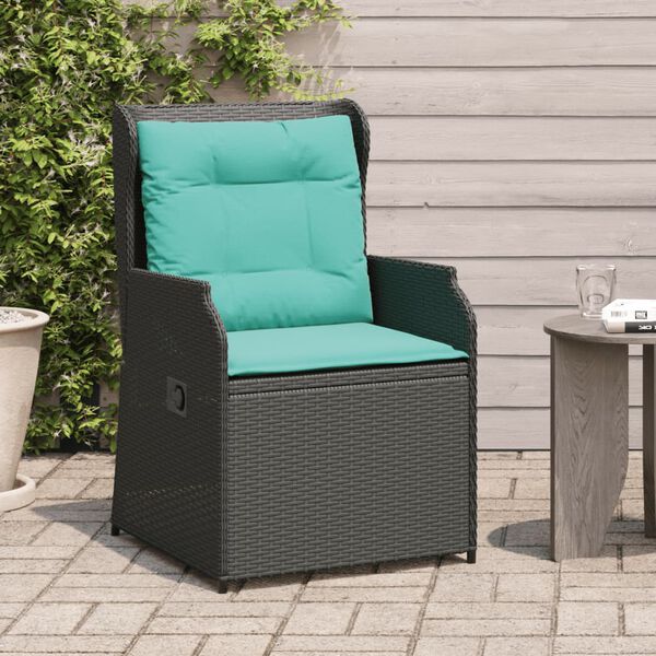 vidaXL Reclining Garden Chairs 2 pcs with Cushions Black Poly Rattan