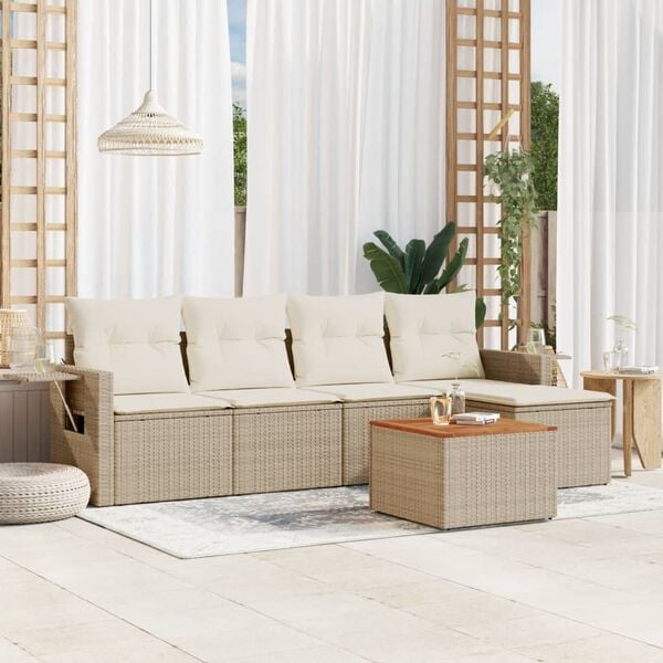 vidaXL 6 Piece Garden Sofa Set with Cushions Beige Poly Rattan