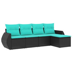 vidaXL 5 Piece Garden Sofa Set with Cushions Black Poly Rattan