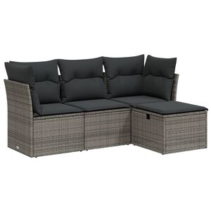 vidaXL 4 Piece Garden Sofa Set with Cushions Grey Poly Rattan