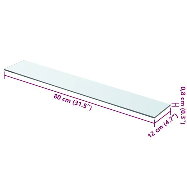 vidaXL Shelf Panel Glass Clear 80x12 cm