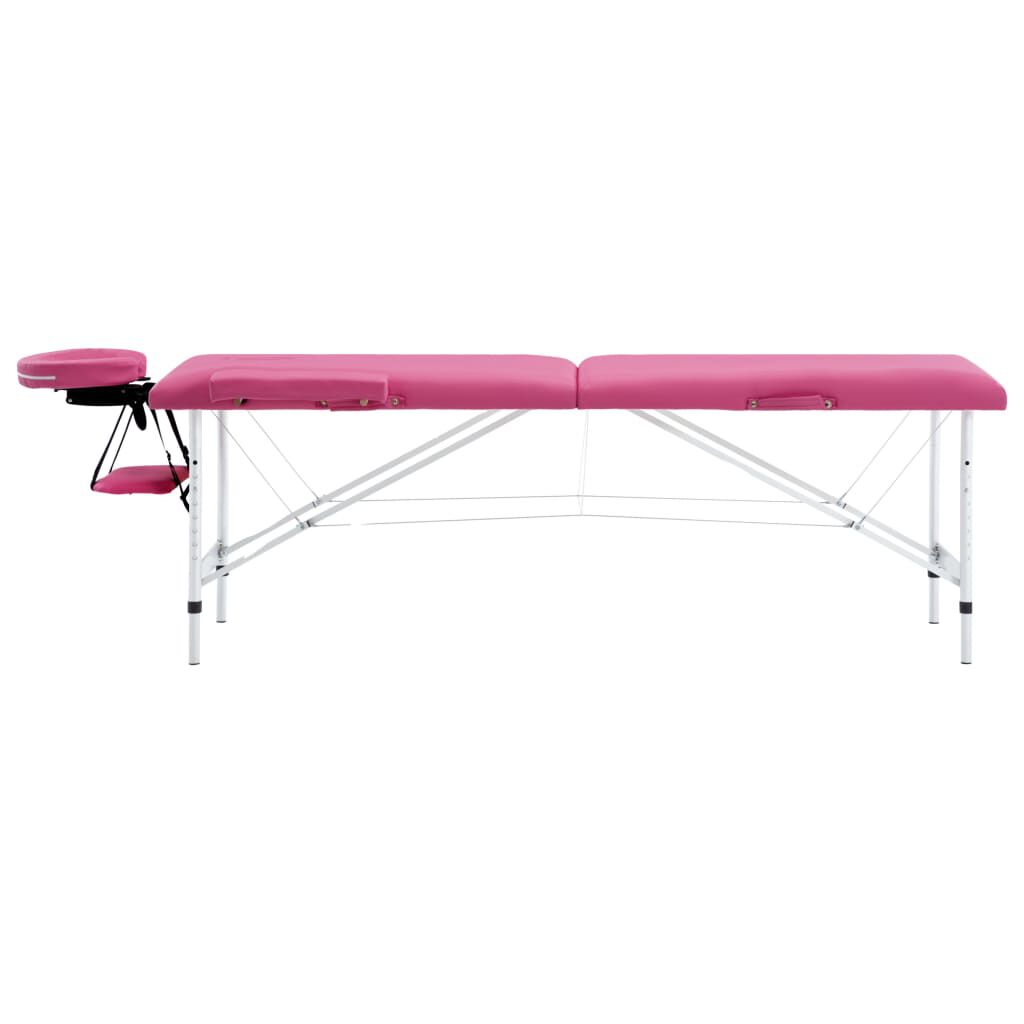 vidaXL Foldable Massage Table 2 Zones Aluminium Pink