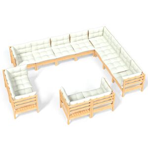 vidaXL 12 Piece Garden Lounge Set with Cream Cushions Solid Pinewood