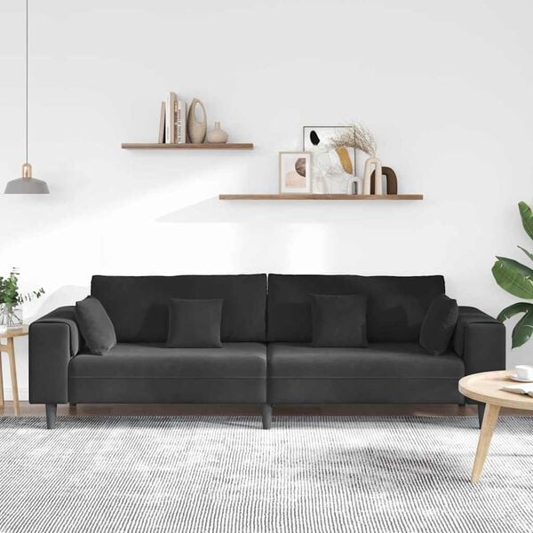vidaXL Velvet Sofa with Cushion Black 208 cm Velvet