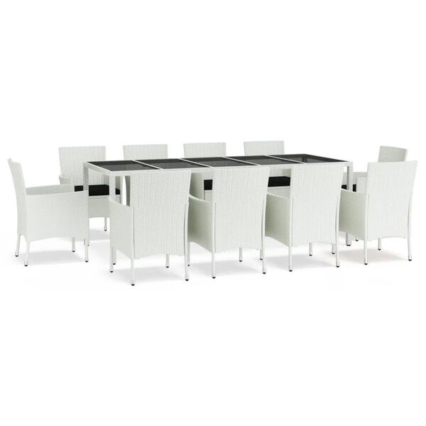 vidaXL 11 Piece Garden Dining Set with Cushions White Poly Rattan