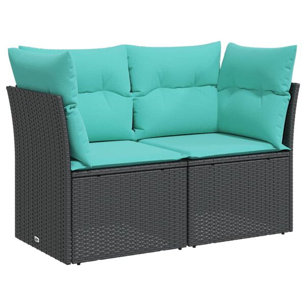 vidaXL Garden Sofa with Cushions 2-Seater Black Poly Rattan