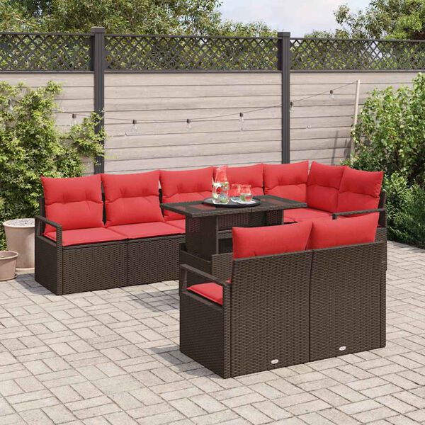 vidaXL Garden Sofa Set with Storage 9 pcs Brown and Red Poly Rattan