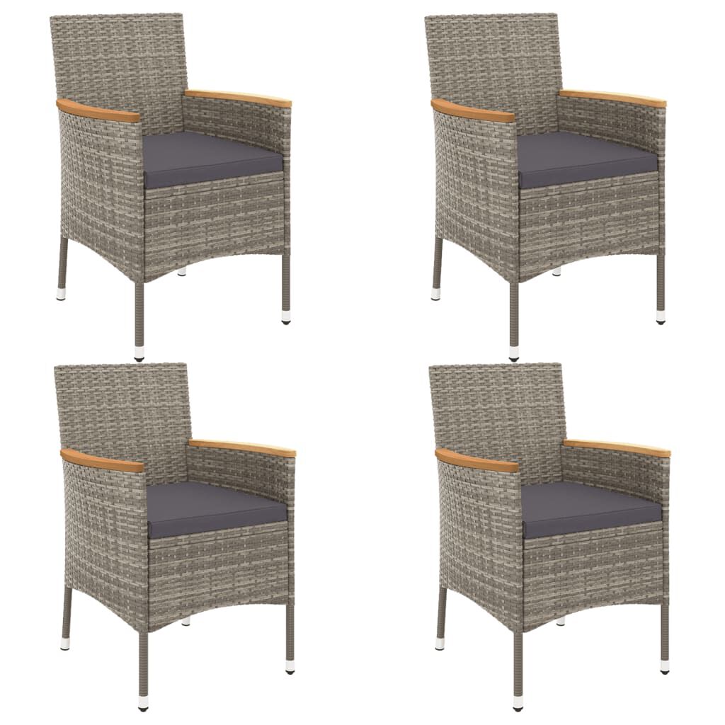vidaXL 5 Piece Garden Dining Set with Cushions Grey Poly Rattan