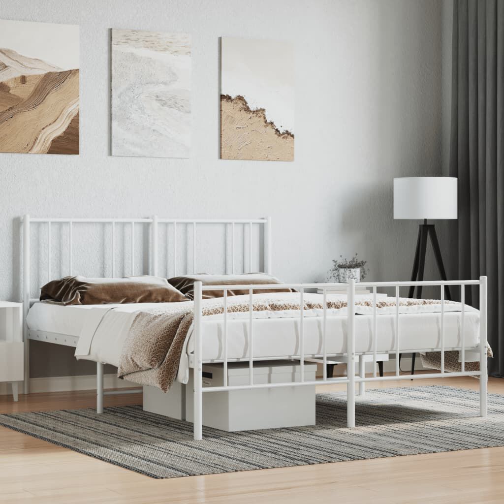 vidaXL Metal Bed Frame without Mattress with Footboard White 150x200cm