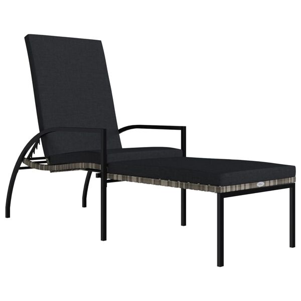 vidaXL Sun Lounger with Footrest PE Rattan Grey