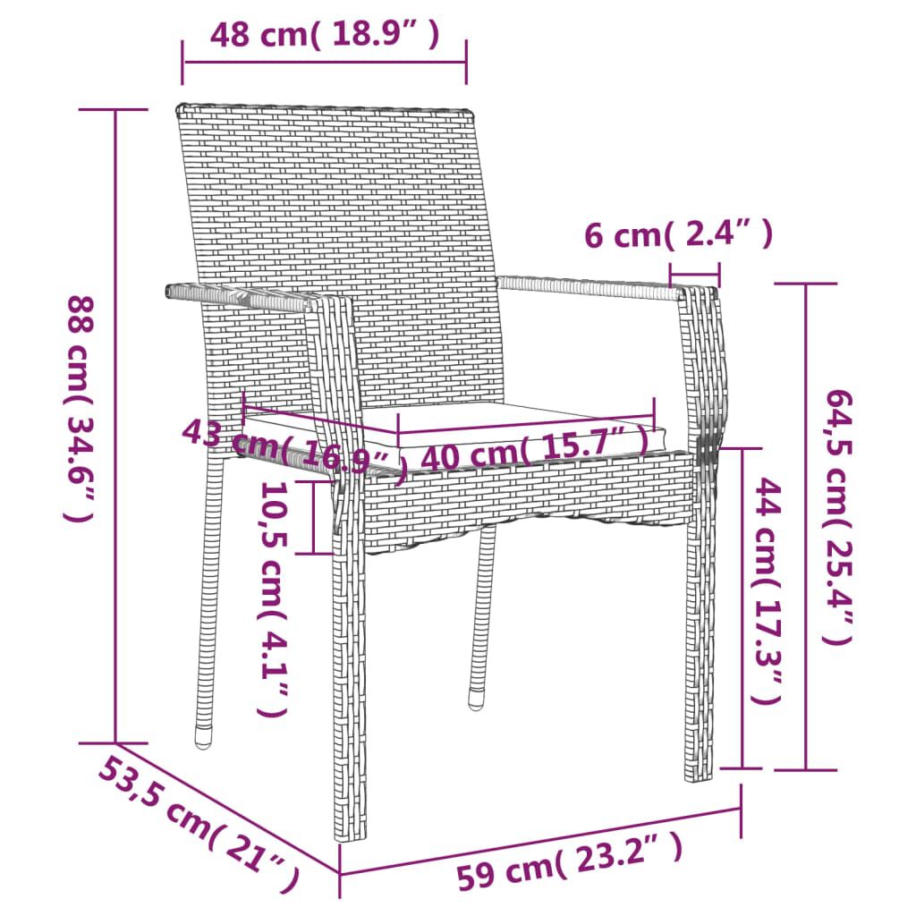vidaXL 7 Piece Garden Dining Set with Cushions Grey Poly Rattan