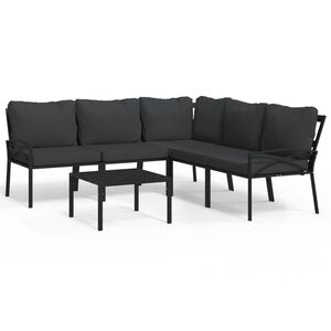 vidaXL 6 Piece Garden Lounge Set with Grey Cushions Steel
