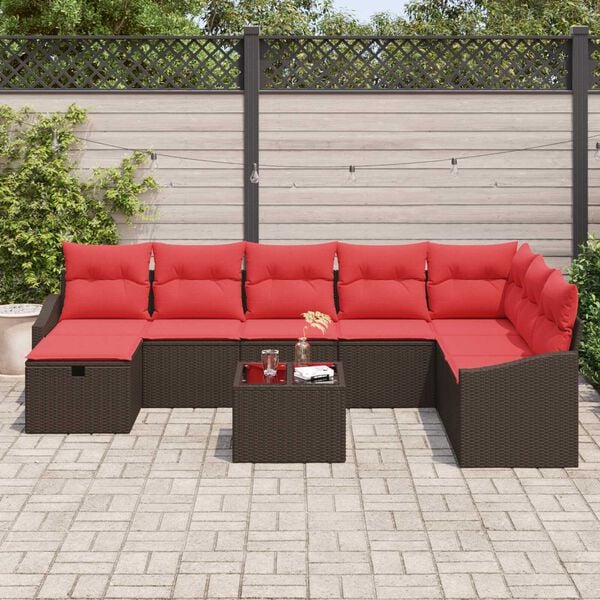 vidaXL 9 Piece Garden Sofa Set with Cushions Brown Poly Rattan