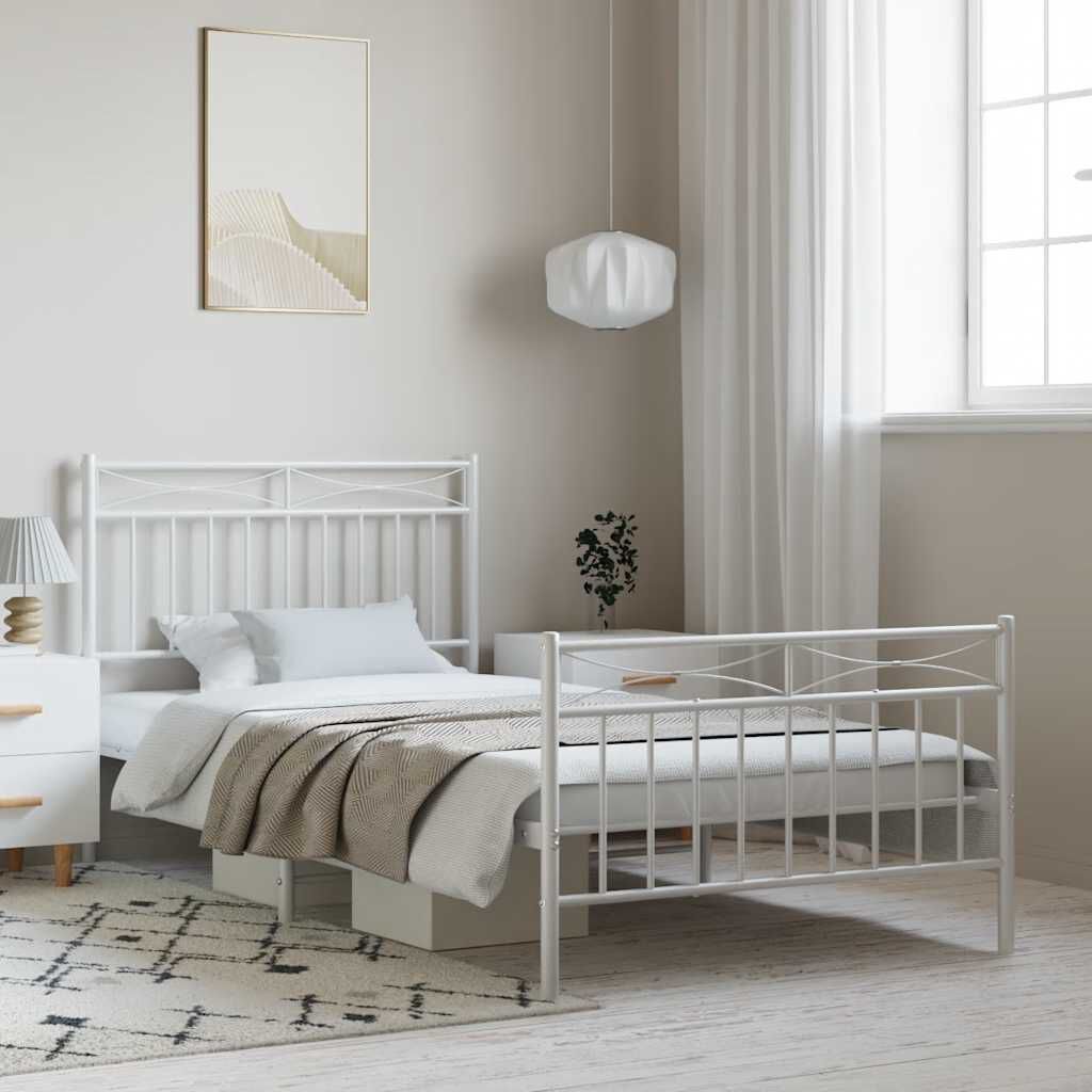 vidaXL Metal Bed Frame without Mattress with Footboard White 100x200cm