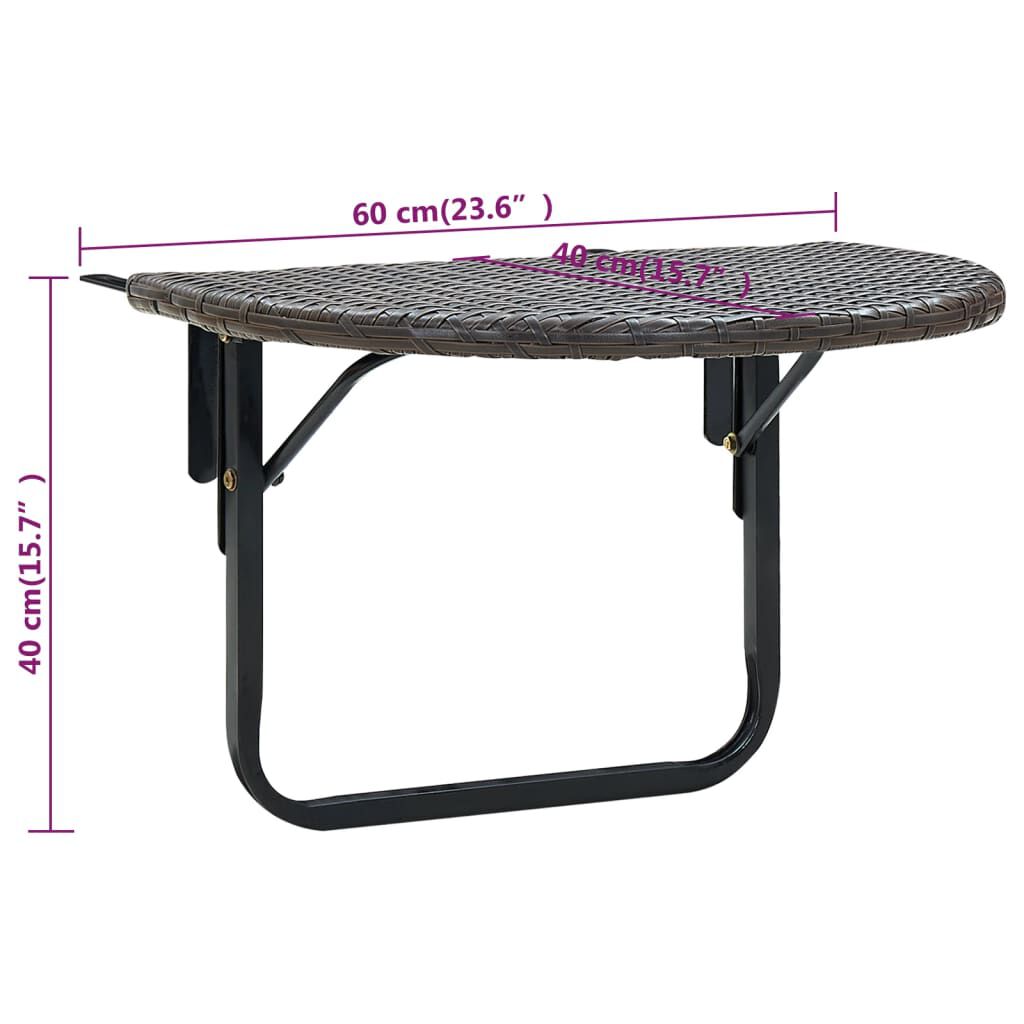 vidaXL Balcony Table Brown 60x60x40 cm Poly Rattan
